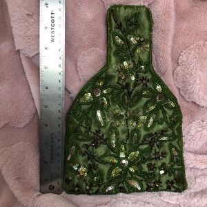 Embroidered Green Floral Wristlet Bag